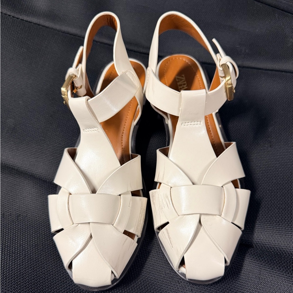 Women's white Leather Sandals - Elegant Woven Design